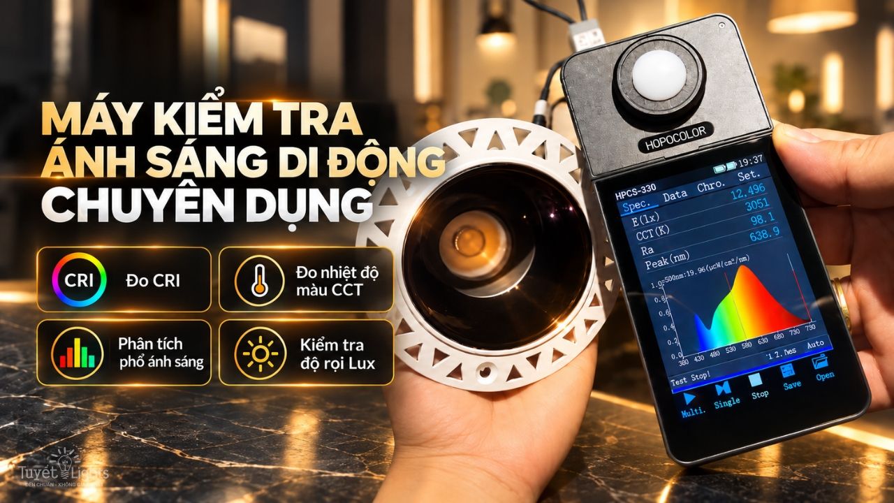 Máy đo ánh sáng chuyên dụng Hopocolor cầm tay với đầu cảm biến tròn và màn hình phân tích phổ màu sắc